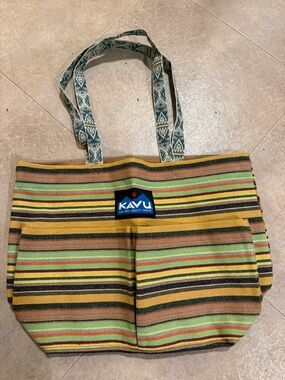 KAVU Yellow Multi-Stripe Canvas Tote Bag